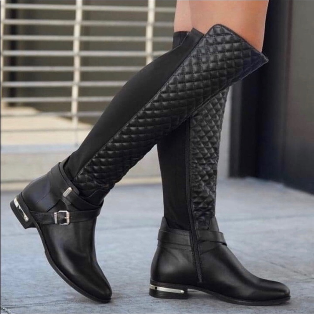 Black Quilted Knee High Rider Boots